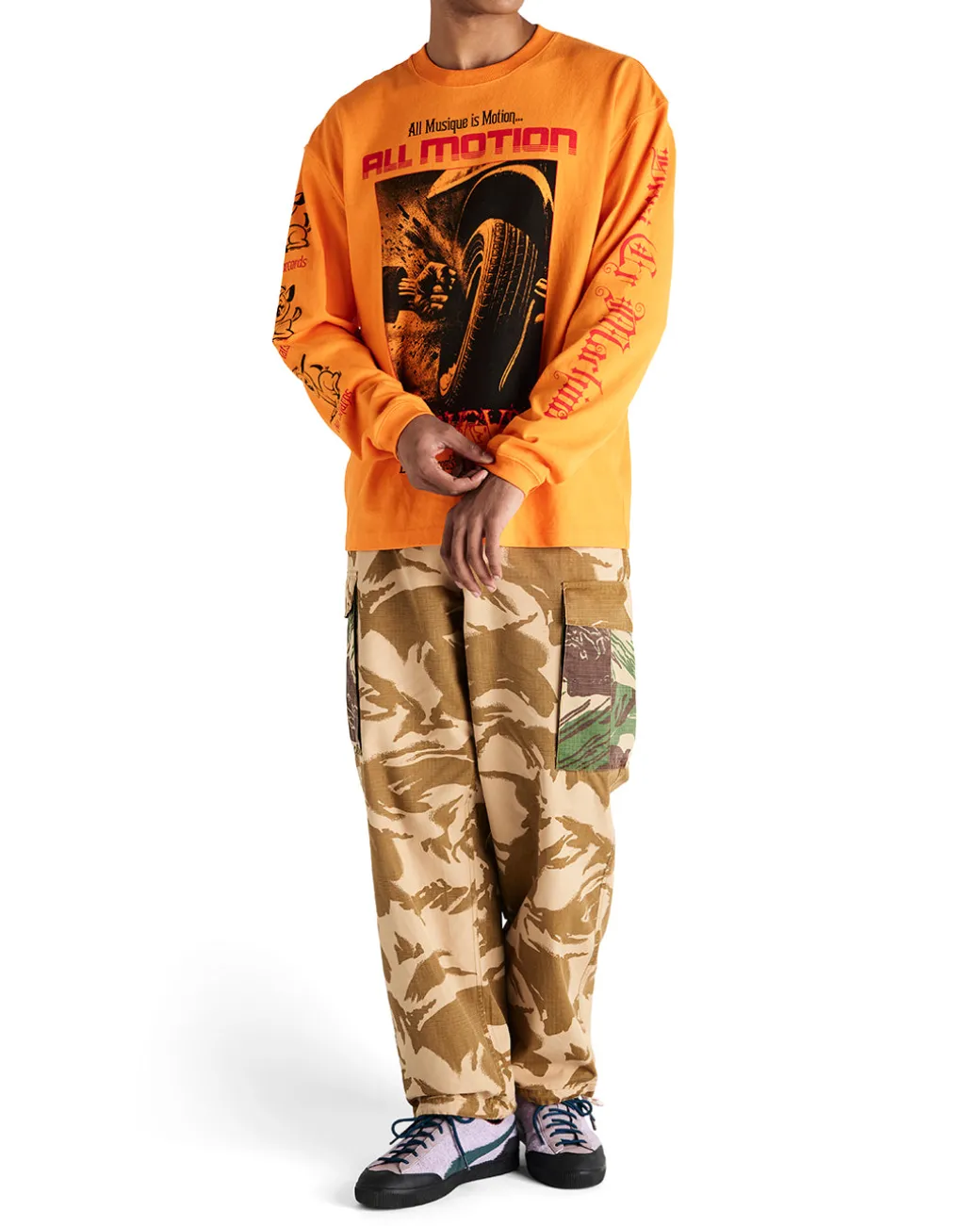 Dancing Ghost Long Sleeve Tee - Persimmon Orange
